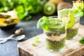 Healthy layered smoothie with kiwi, pineapple, chia