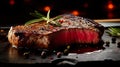 Healthy lean grilled medium-rare beef steak in cut. Gourmet food. Delicious food. Generative AI