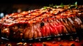Healthy lean grilled medium-rare beef steak in cut. Gourmet food. Delicious food. Generative AI