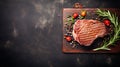 Healthy lean grilled medium-rare beef steak. T-bone steak in a metal baking dish. Generative AI
