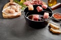 Healthy lean meat being cooked in a fondue Royalty Free Stock Photo