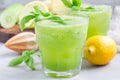 Healthy lemonade with cucumber, basil, lemon, honey and sparkling water, horizontal Royalty Free Stock Photo