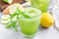 Healthy lemonade with cucumber, basil, lemon, honey and sparkling water, horizontal Royalty Free Stock Photo