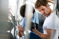 Healthy life and gym exercise concept. Fit man working out in sport fitness club Royalty Free Stock Photo