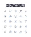 Healthy life line icons collection. Instructing, Teaching, Educating, Coaching, Guiding, Tutoring, Mentoring vector and