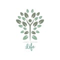 Healthy life logo with abstract human figure and leaves. Harmony with nature. Creative flat vector emblem for wellness Royalty Free Stock Photo