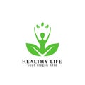 Healthy life logo design vector in green color. human in green leaf