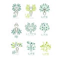 Healthy life logo for wellness center, spa salon or yoga studio. Harmony with nature. Set of flat vector emblems with