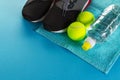 Healthy Life Sport Concept. Sneakers with Tennis Balls, Towel an Royalty Free Stock Photo