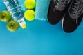 Healthy Life Sport Concept. Sneakers with Tennis Balls, Towel an Royalty Free Stock Photo