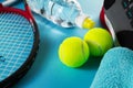 Healthy Life Sport Concept. Sneakers with Tennis Balls, Towel an Royalty Free Stock Photo