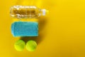 Healthy Life Sport Concept. Tennis Balls, Towel and Bottle of Wa