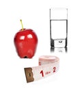 Healthy lifestyle - apple glass of water and tape