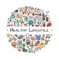 Healthy Lifestyle Background. Sport and activity. Fintess design elements. Place for your text.