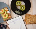 Healthy lifestyle calorie counting scales and calculator. Royalty Free Stock Photo