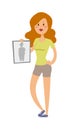 Healthy lifestyle cartoon portrait of smiling young fitness girl in perfect shape.