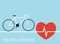 Healthy lifestyle, cicle and big red heart with cardiogram Royalty Free Stock Photo