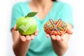 Healthy lifestyle concept, choose healthy fruits and not processed sweets Royalty Free Stock Photo