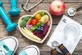 Healthy lifestyle concept with diet fitness and medicine Royalty Free Stock Photo