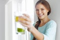 Healthy Lifestyle Concept, Diet And Fitness. Woman Drinking Water With Lemon , Lime And Mint Royalty Free Stock Photo