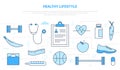 Healthy lifestyle concept with icon set template banner with modern blue color style Royalty Free Stock Photo