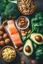 Healthy lifestyle concept. Keto food ingredients for ketogenic diet low carbs products Royalty Free Stock Photo