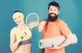 Healthy lifestyle concept. Man and woman couple in love with yoga mat and sport equipment. Fitness exercises. Workout Royalty Free Stock Photo