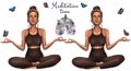 Healthy lifestyle concept. Meditation yoga, healthy women lifestyle. Lungs art with meadow flowers and butterfly's