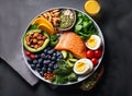 Healthy lifestyle diet food concept. Top view of fresh organic fruits and vegetables on a wooden table Royalty Free Stock Photo