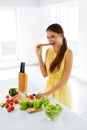 Healthy Lifestyle And Diet. Woman Preparing Salad. Healthy Food, Eating. Royalty Free Stock Photo