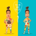 Healthy lifestyle and diet woman, vector illustration