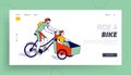 Healthy Lifestyle, Eco Transportation, Family Spare Time Landing Page Template. Woman with Child Characters Riding Bike Royalty Free Stock Photo