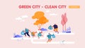 Healthy Lifestyle and Ecology Protection Landing Page Template. Active People Picking Up Litter During Plogging