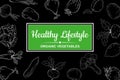 Healthy Lifestyle Farm Fresh Organic vegatables anf fruits design poster. Hand drawn doodles illustration fresh healthy