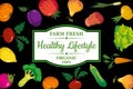 Healthy Lifestyle Farm Fresh Organic vegatables anf fruits design poster. Hand drawn doodles illustration fresh healthy