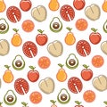 Healthy lifestyle and fitness food nutrition and drinks seamless pattern.