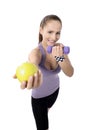 Healthy lifestyle - fitness woman eating apple Royalty Free Stock Photo