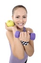 Healthy lifestyle - fitness woman eating apple Royalty Free Stock Photo