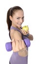 Healthy lifestyle - fitness woman eating apple Royalty Free Stock Photo