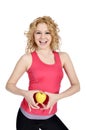 Healthy lifestyle - fitness woman hand apple Royalty Free Stock Photo