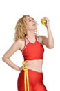 Healthy lifestyle - fitness woman hand apple Royalty Free Stock Photo