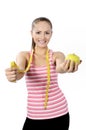 Healthy lifestyle - fitness woman hand apple Royalty Free Stock Photo