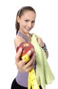 Healthy lifestyle - fitness woman hand apple Royalty Free Stock Photo