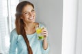 Healthy Lifestyle And Food. Woman Drinking Fruit Water. Detox. H Royalty Free Stock Photo
