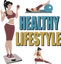 Healthy lifestyle. The girl goes in for sports and eats healthy food. She is energetic and happy.