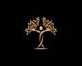 Healthy lifestyle With Gold Color Tree Yoga Logo Royalty Free Stock Photo