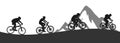 Healthy lifestyle, group of five cyclists riding in mountain - vector