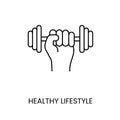 Healthy lifestyle, hand with dumbbells line icon vector for educational materials about diabetes Royalty Free Stock Photo