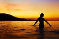 Healthy Lifestyle, Health. Woman Enjoying Sea Sunset. Summer Vac Royalty Free Stock Photo