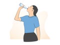 Healthy lifestyle, healthcare, diet concept. Young woman drinking thirst quenching. Thirsty girl holding bottle.